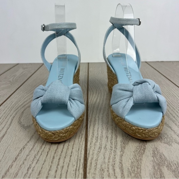 Stuart Weitzman Playa Espadrille Knot Wedge Sandals 38/7.5B Vintage Denim $395 - Picture 4 of 10